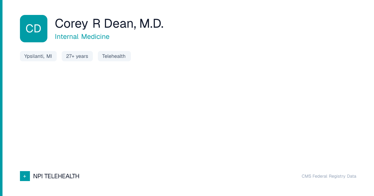 Corey Dean | Telehealth Internal Medicine in Ypsilanti, MI